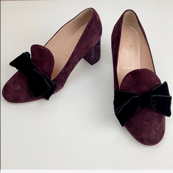 Kate Spade Purple Suede Loafer Bow Block Pumps